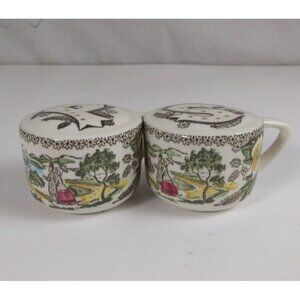 Vintage Transferware Johnson Brothers Shoreline Walk Salt & Pepper Shakers Rare